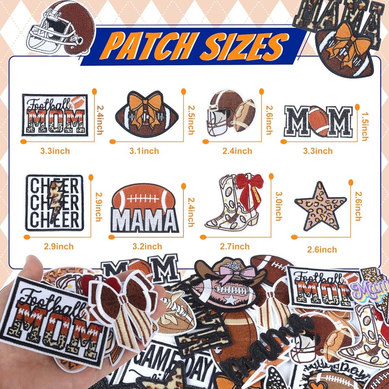 Meneng Iron On Football Mama Patches: 32PCS Embroidered Football Bow Cheer Patch for Mom & Kids - Energetic Football DIY Crafts for Clothing Hats Backpacks Jerseys Jeans - Image 4